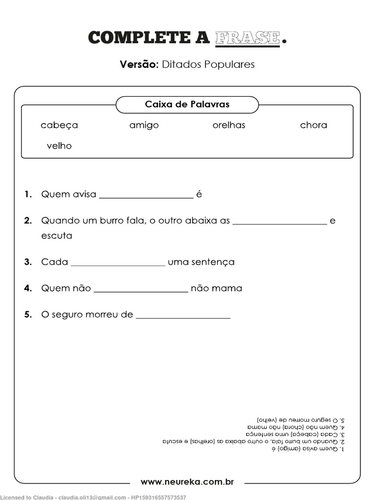 Complete os Ditados Populares | PDF