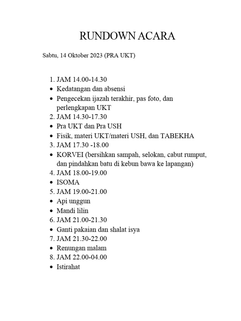 Rundown Acara UKT 2023 | PDF