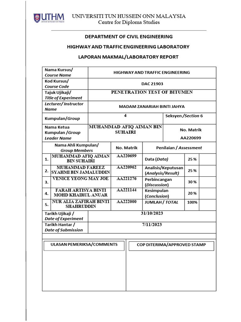 Bitumen Penetration Test Report | PDF | Science | Methodology