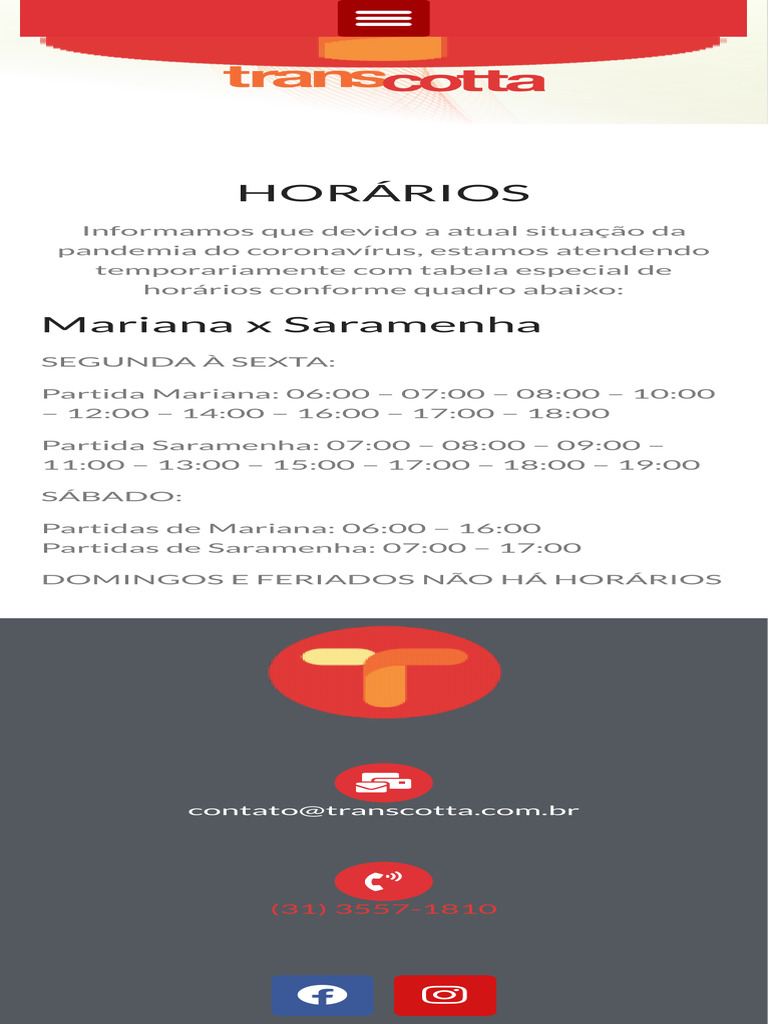 Horários Mariana X Saramenha - Transcotta | PDF