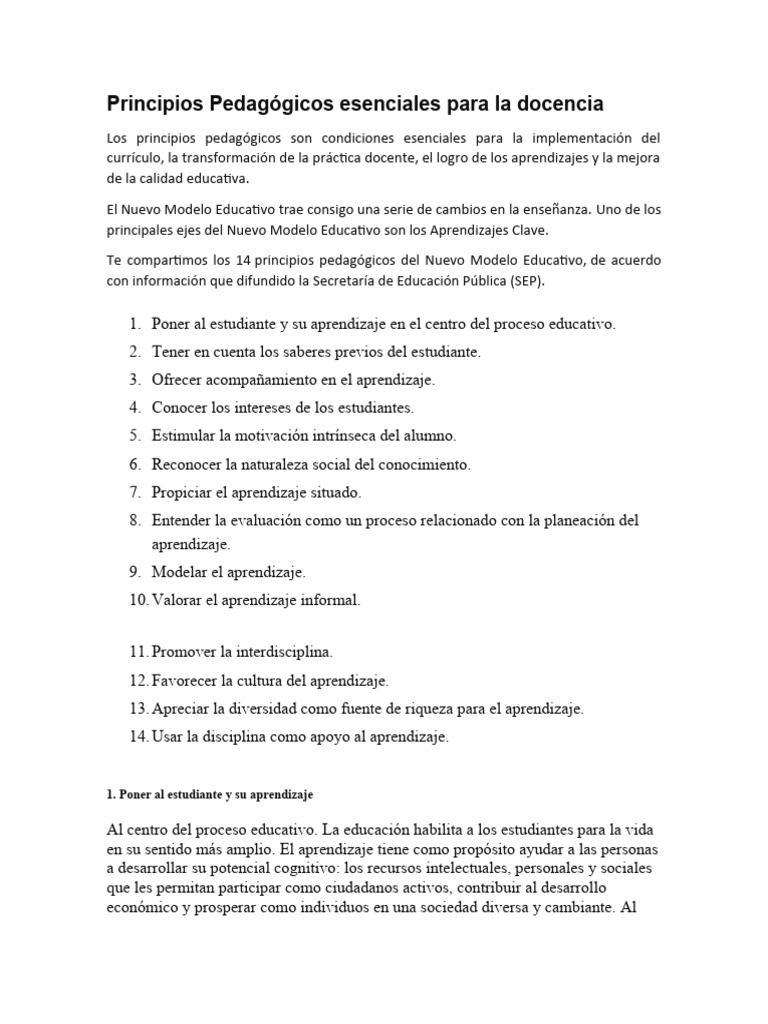 Principios Pedagógicos Esenciales para La Docencia | PDF | Aprendizaje ...