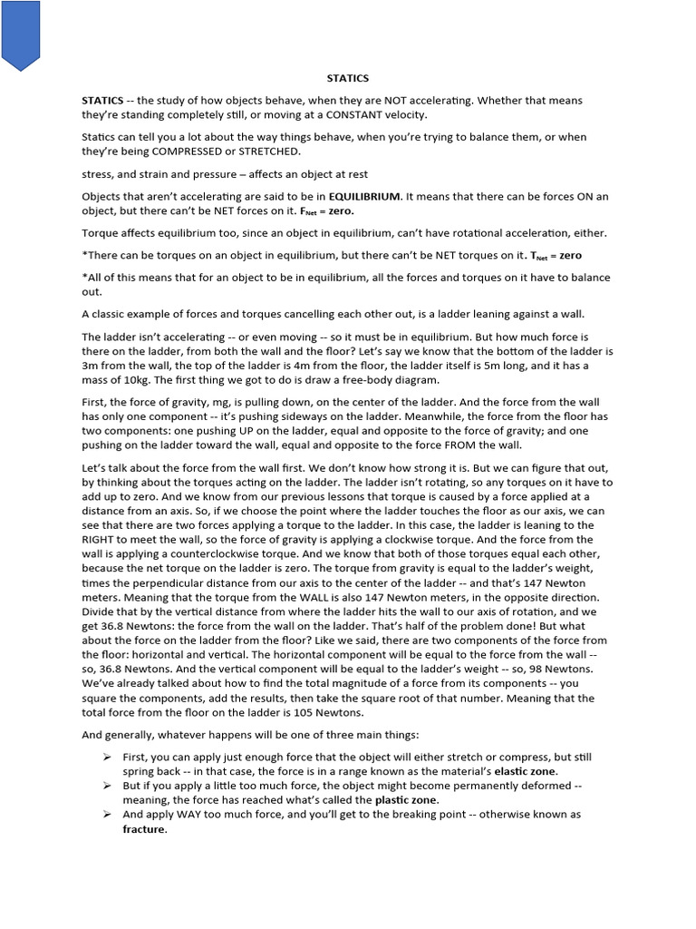 Statics Notes Pdf Buoyancy Stress Mechanics