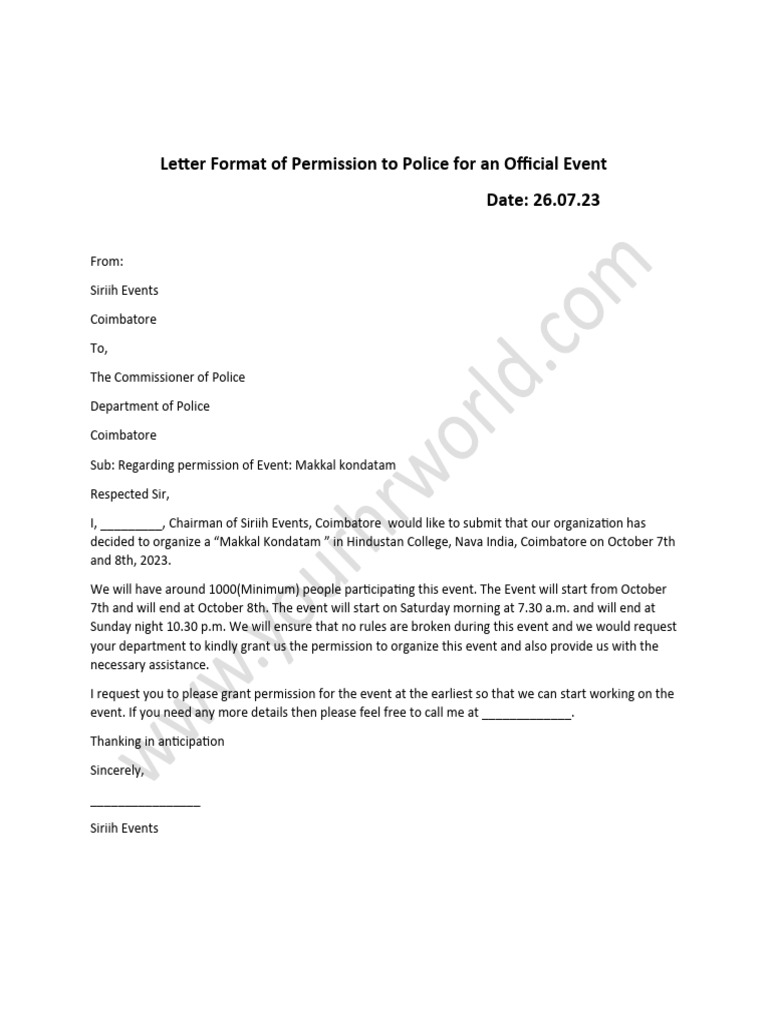Police Permission Request for Event | PDF | Law
