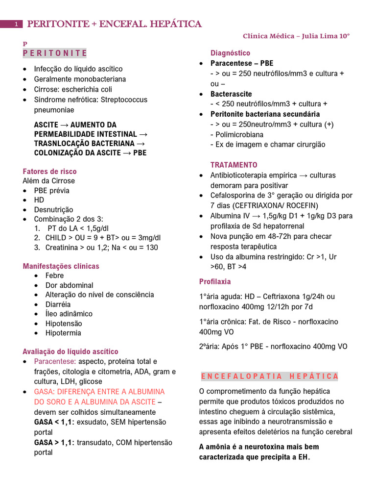 Peritonite e Encefalopatia Hepática: Diagnóstico e Tratamento | PDF ...