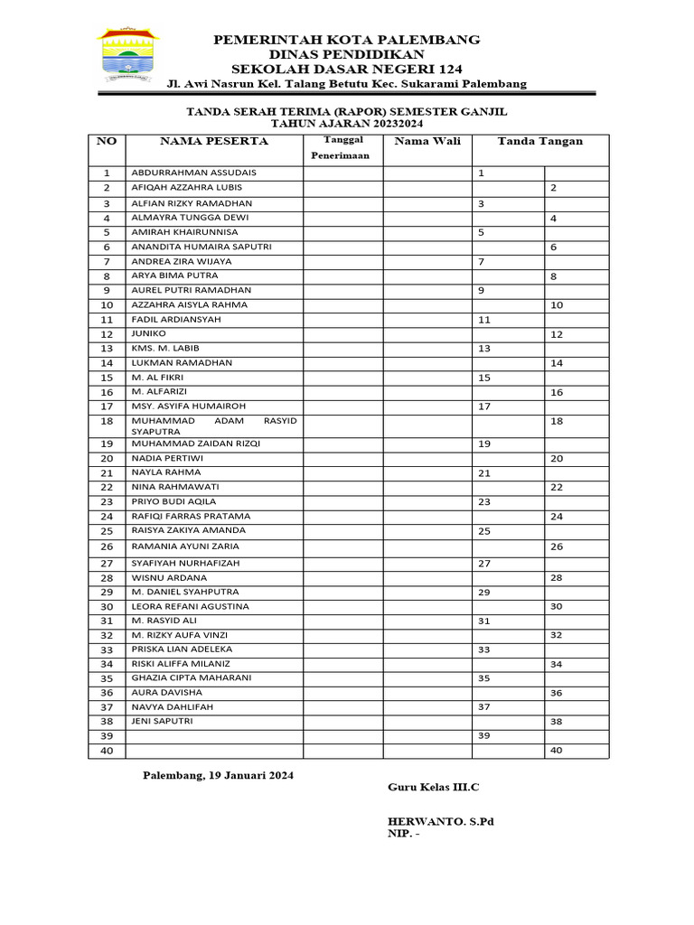 Tanda Terima Rapor Semester Ganjil | PDF