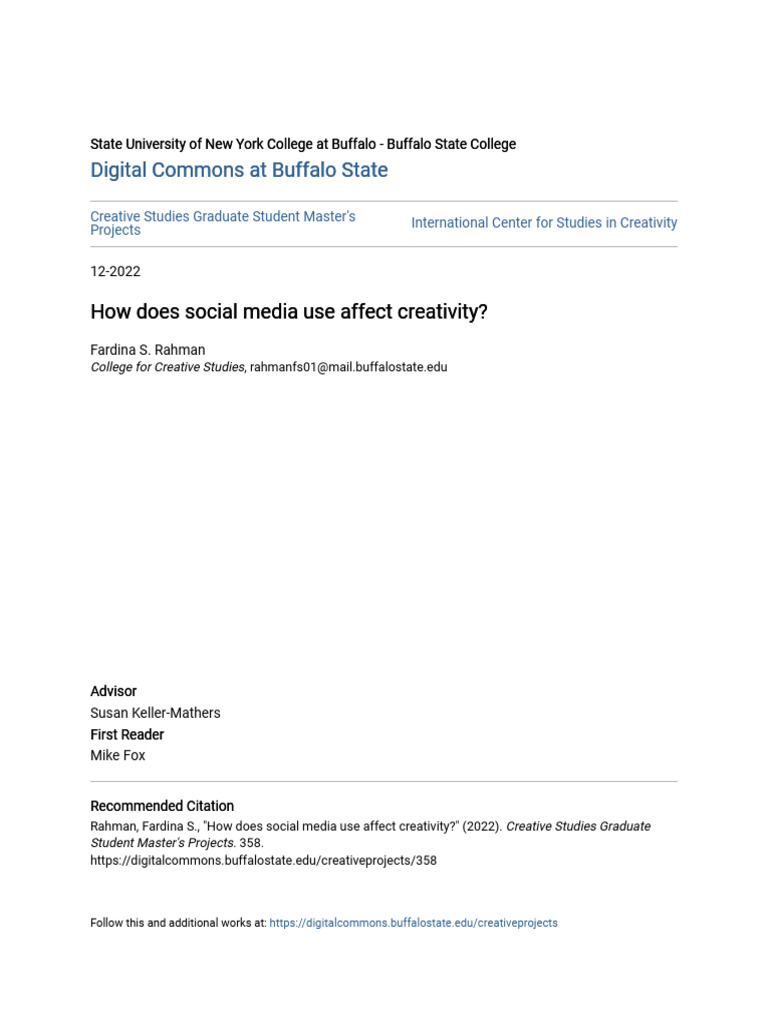 Social Media's Impact on Creativity | PDF | Social Media | Popular ...