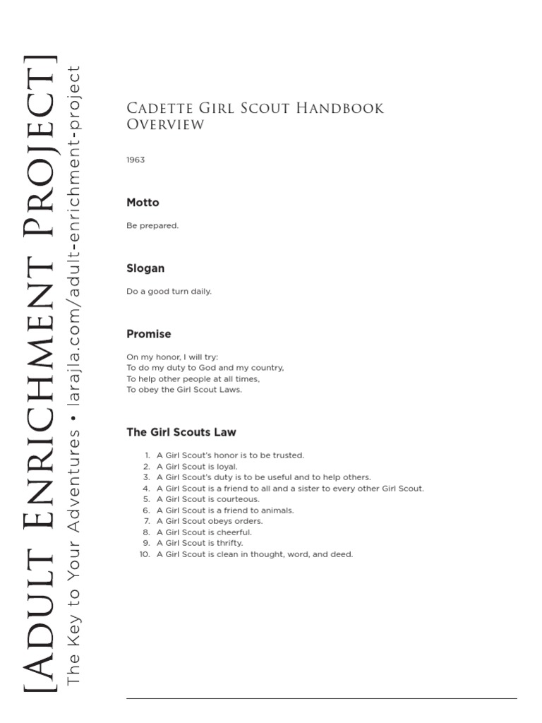 Cadette Girl Scout Handbook Overview | PDF | Scouting | Integrity
