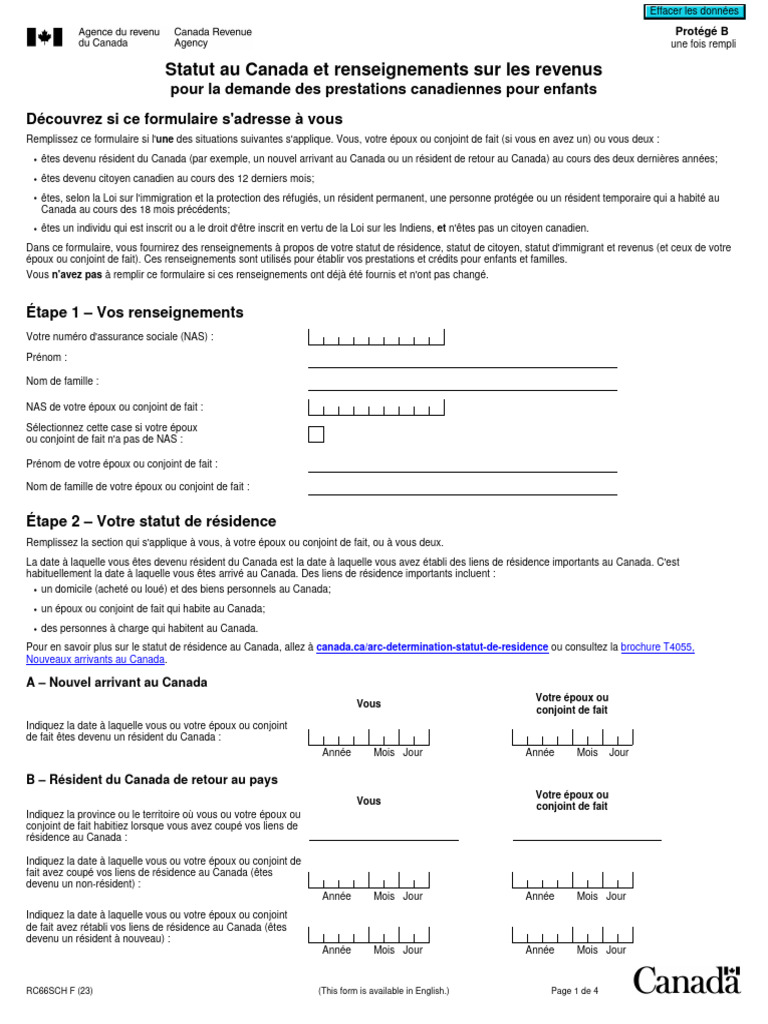Formulaire RC66 : Statut et Revenus Canada | PDF | Justice | Crime et ...