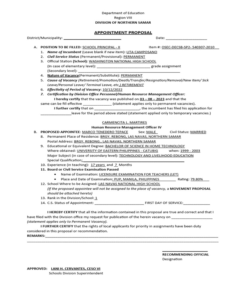 Appointment Proposal | PDF
