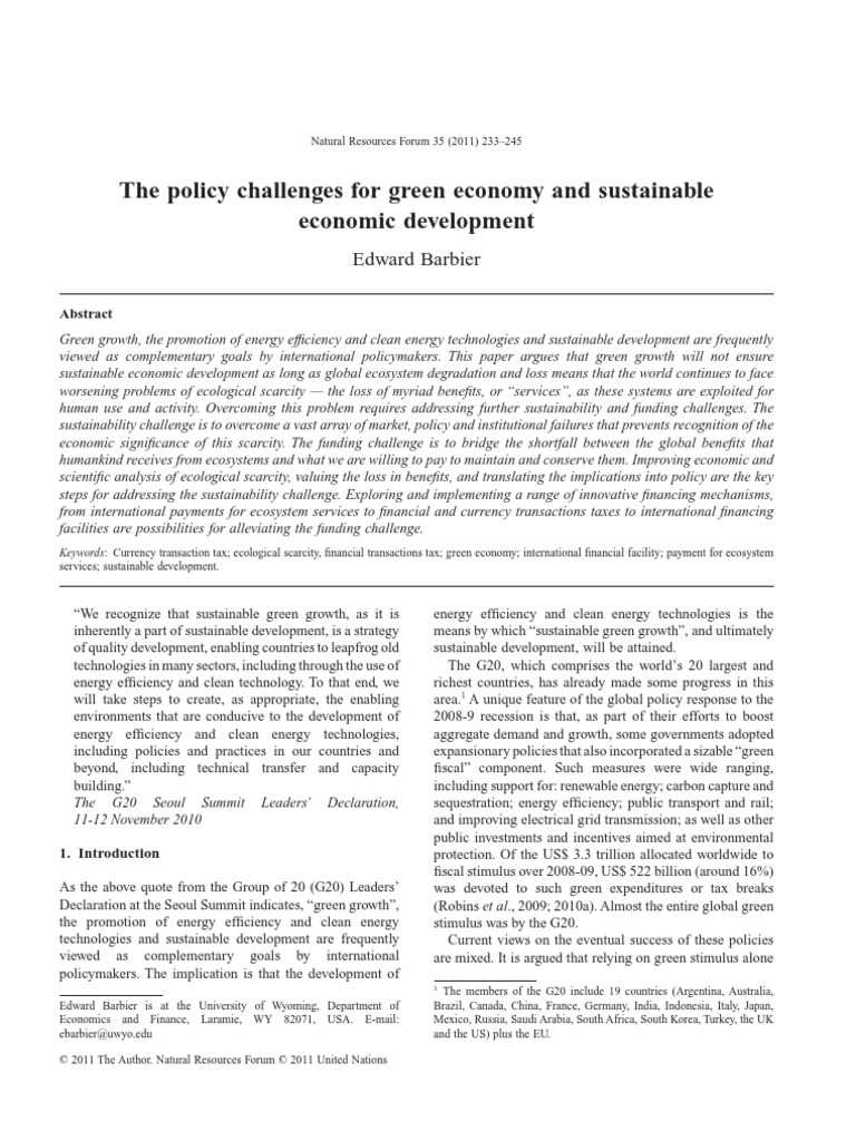 The Policy Challenges For Green Economy and Sustainable Economic ...