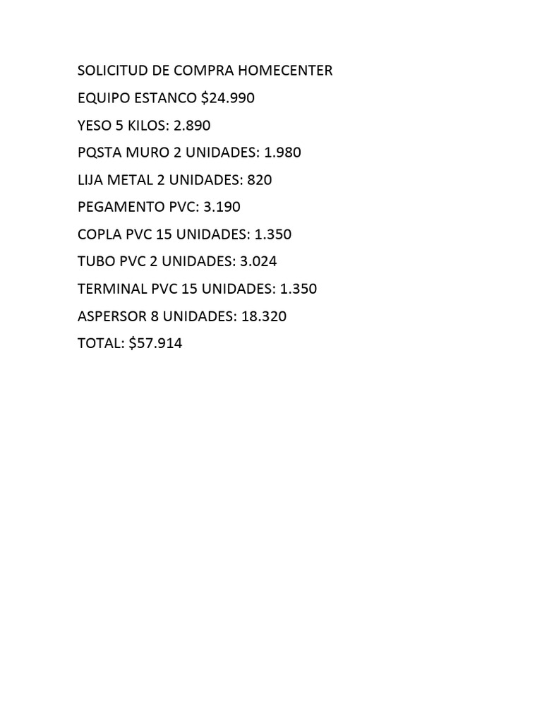 Cotizacion Compra Homecenter PDF