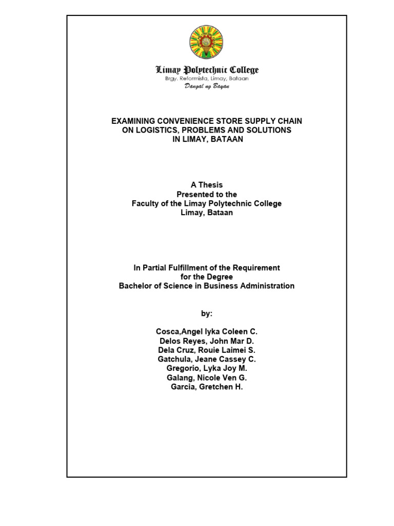 Super Final Paper For 3rd Year LPC THESIS Supply Chain and Logistics 1 ...