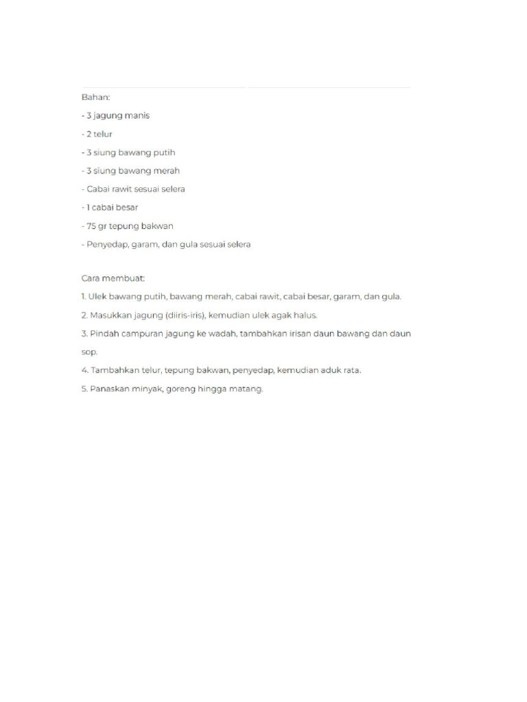 bahan-bahan bakwan jagung krispy dalam wadah plastik