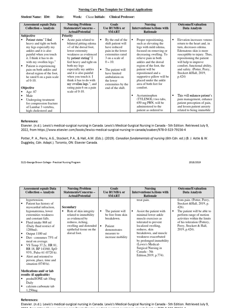 Nursing Care Plan for Edema and Pain | PDF | Edema | Pain