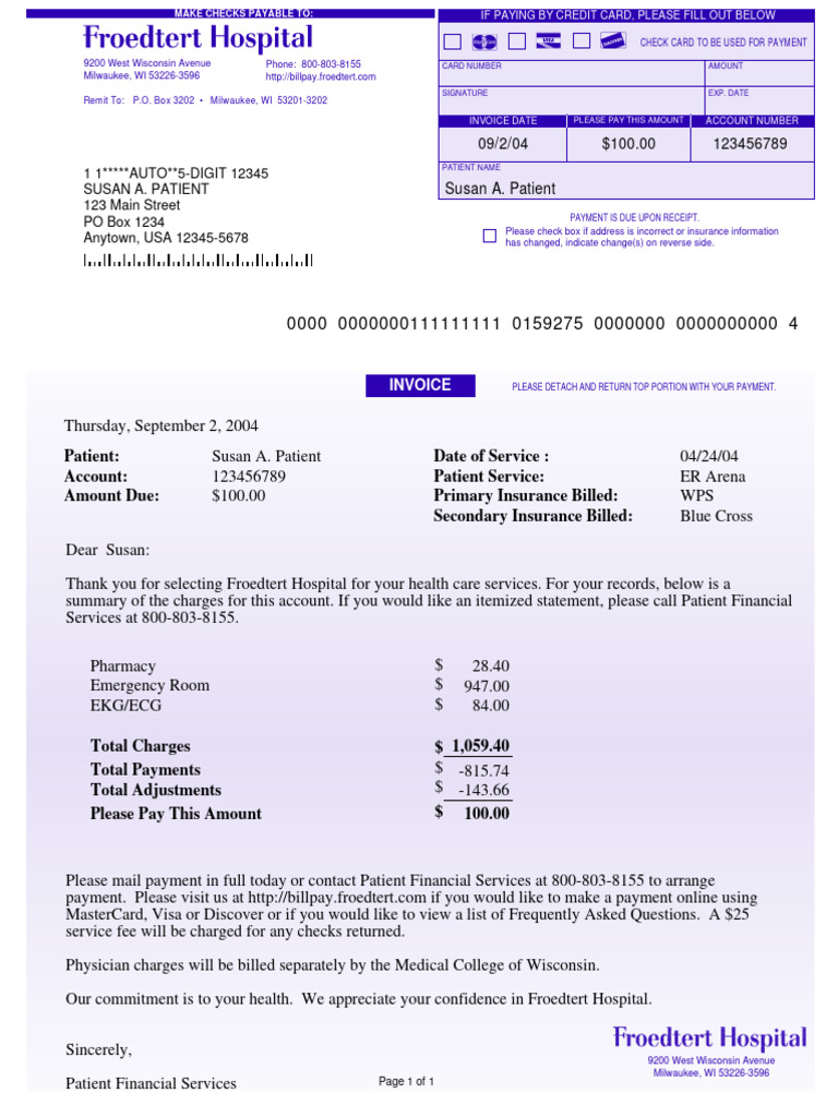 Froedtert Hospital Billing Summary | PDF | Payments | Insurance