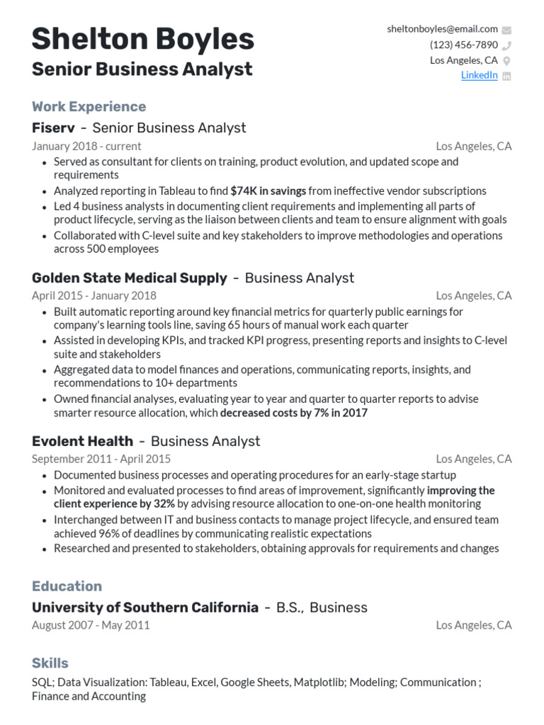 Senior Business Analyst Profile - Shelton Boyles | PDF | Performance ...