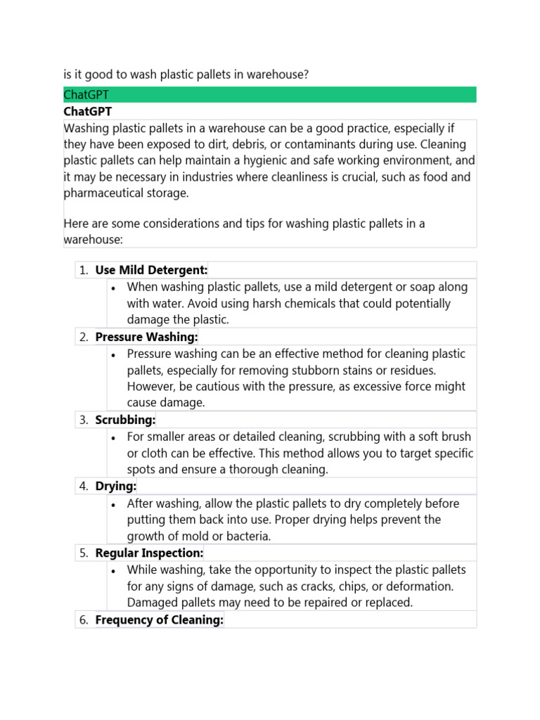 Cleaning Procedures for Plastic Pallets | PDF | Pallet | Plastic