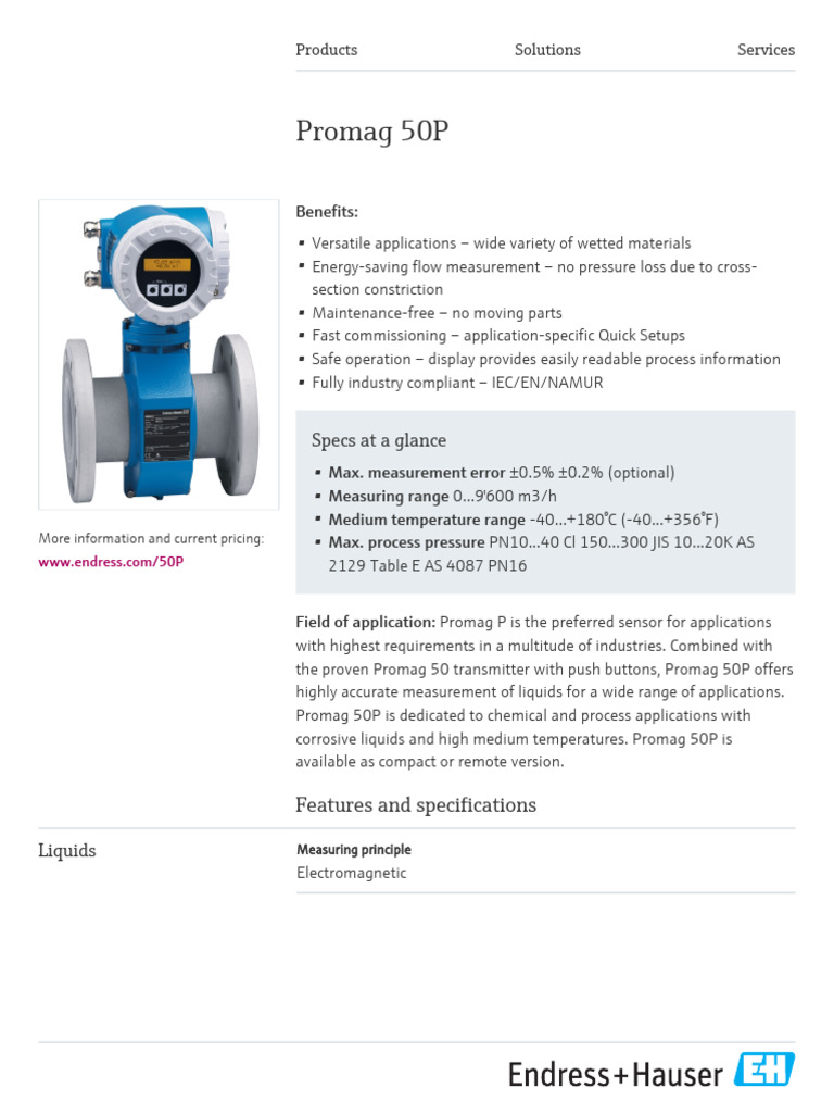 Promag 50P: Accurate Liquid Measurement | PDF | Metrology | Physical ...