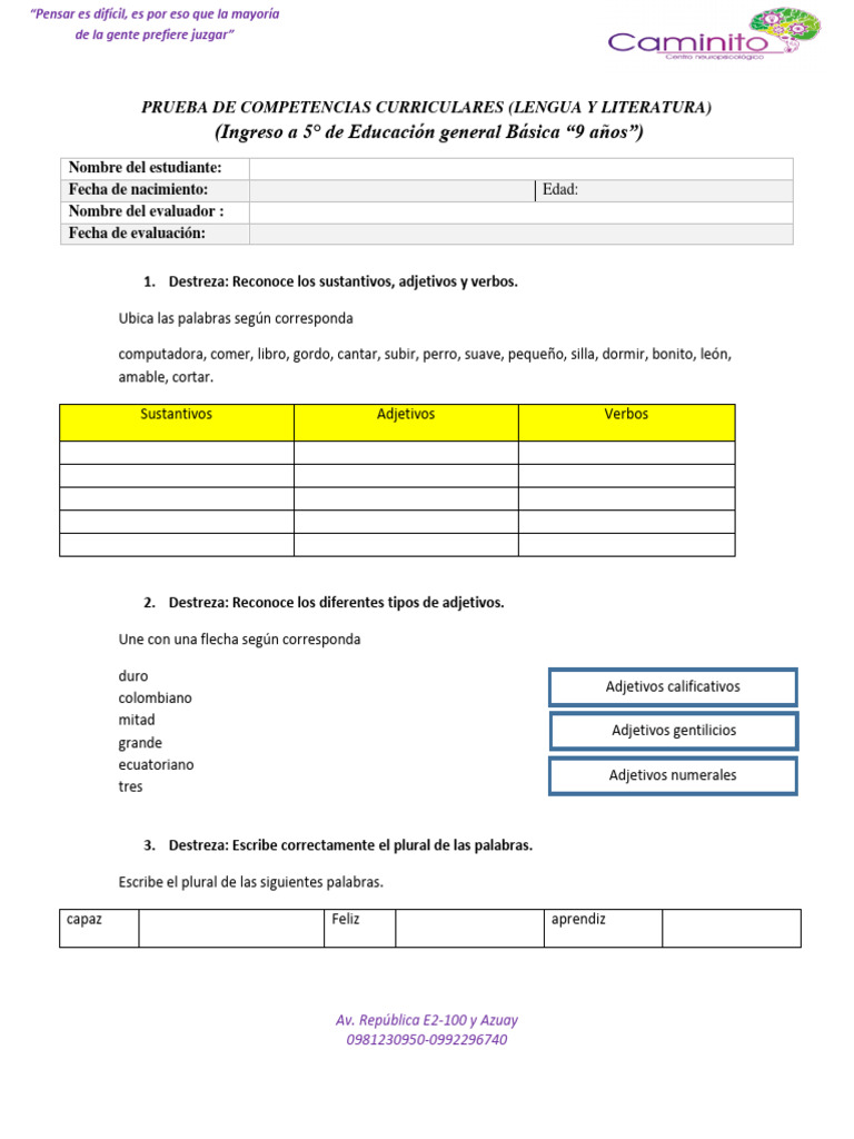 Prueba de Lengua y Literatura 5° EGB | PDF | Rima | Lingüística