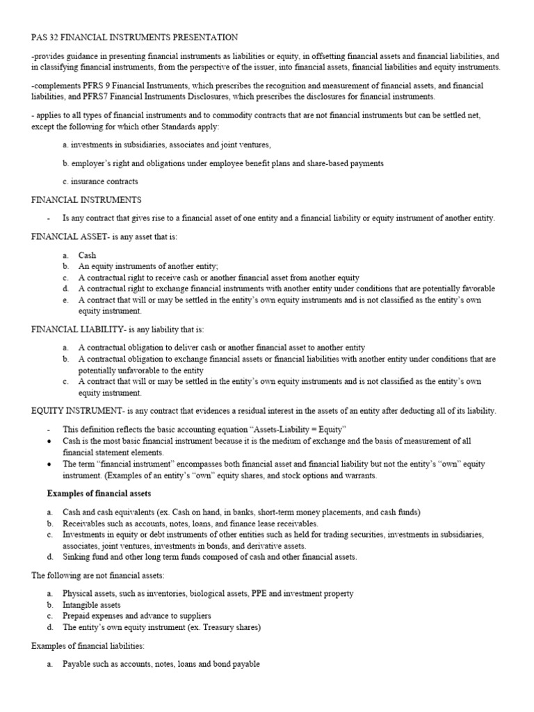 Pas 32 Financial Instruments Presentation | PDF | Equity (Finance) | Stocks