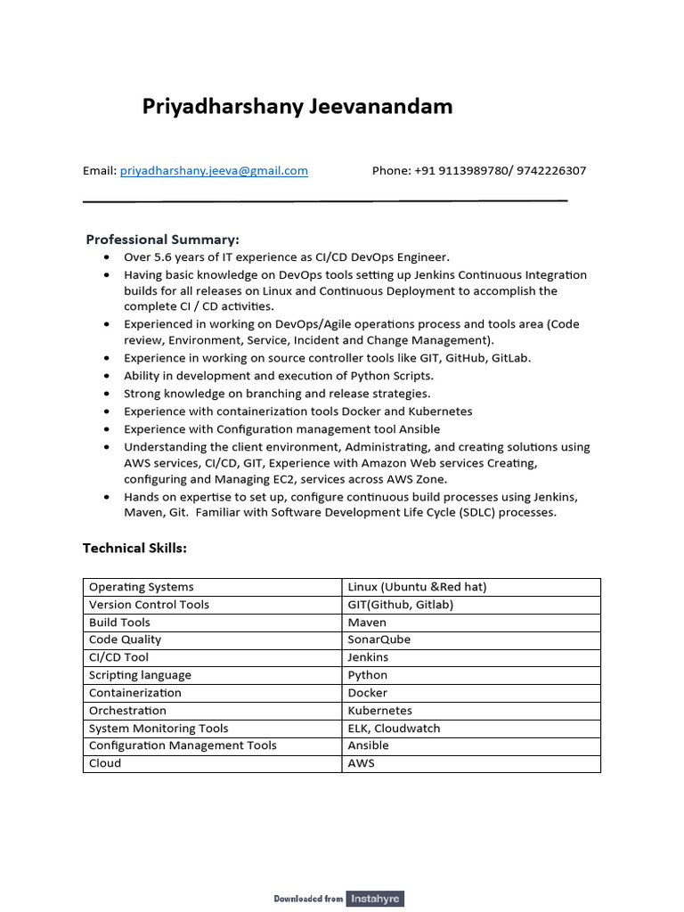 DevOps Engineer Resume: CI/CD, AWS, Docker | PDF | Python (Programming ...