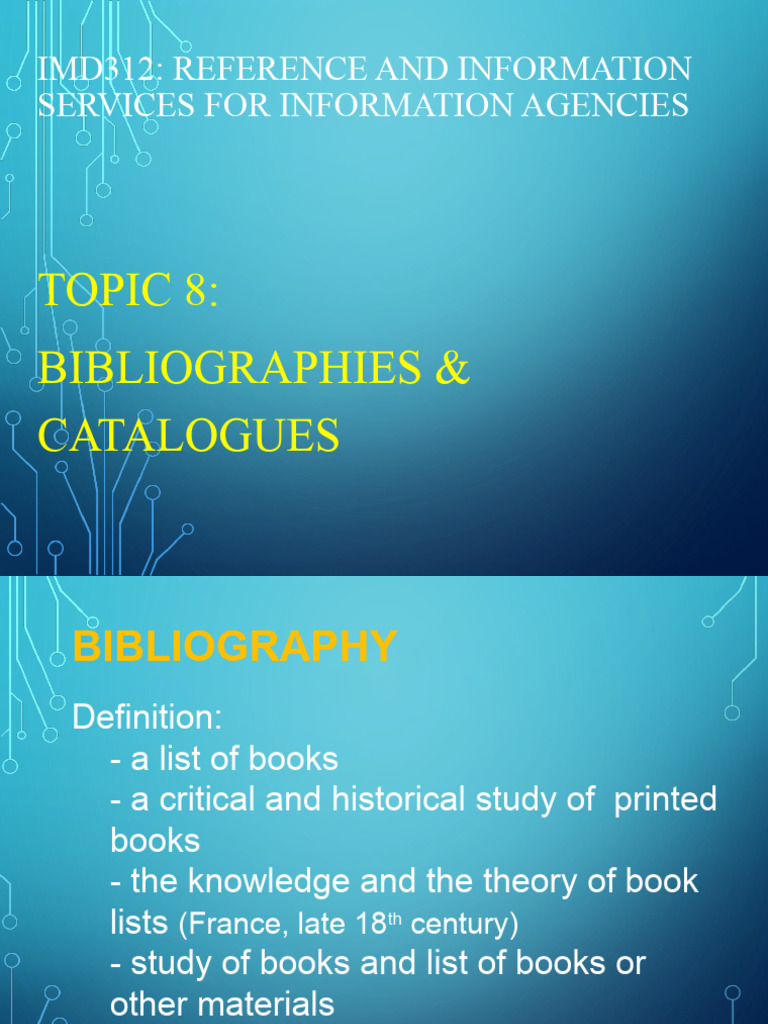 IMD312 - Topic 8 - Bibliographies and Catalogue | PDF | Social Science ...