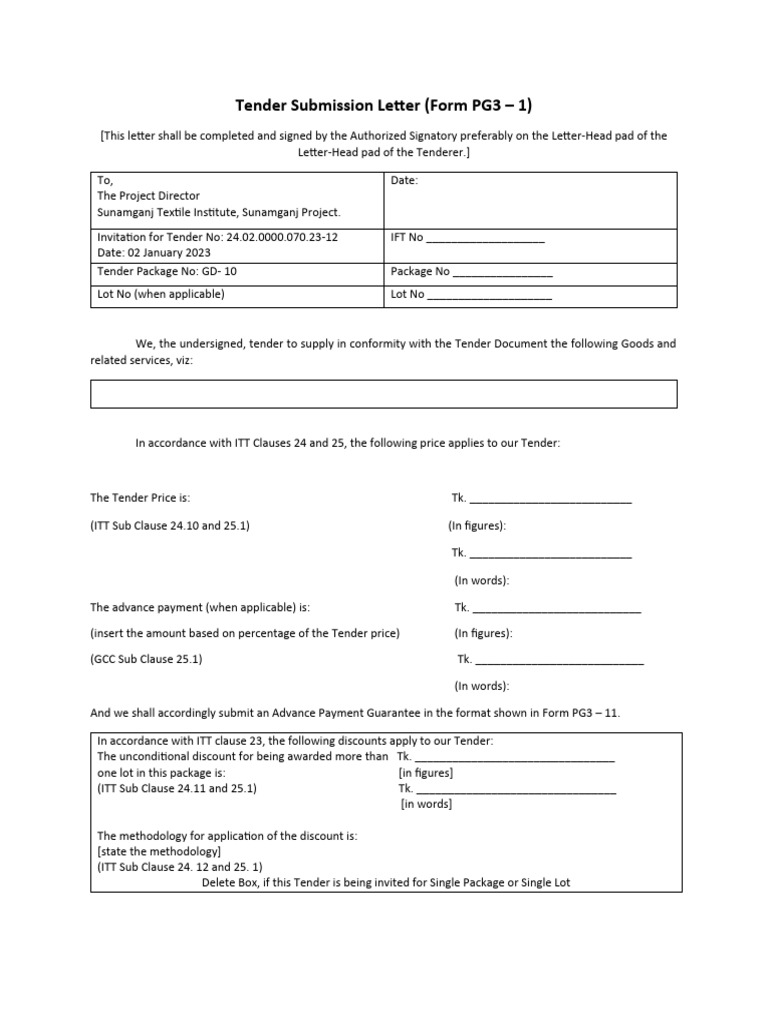 Tender Submission Letter PG3-1 Format | PDF | Government | Justice