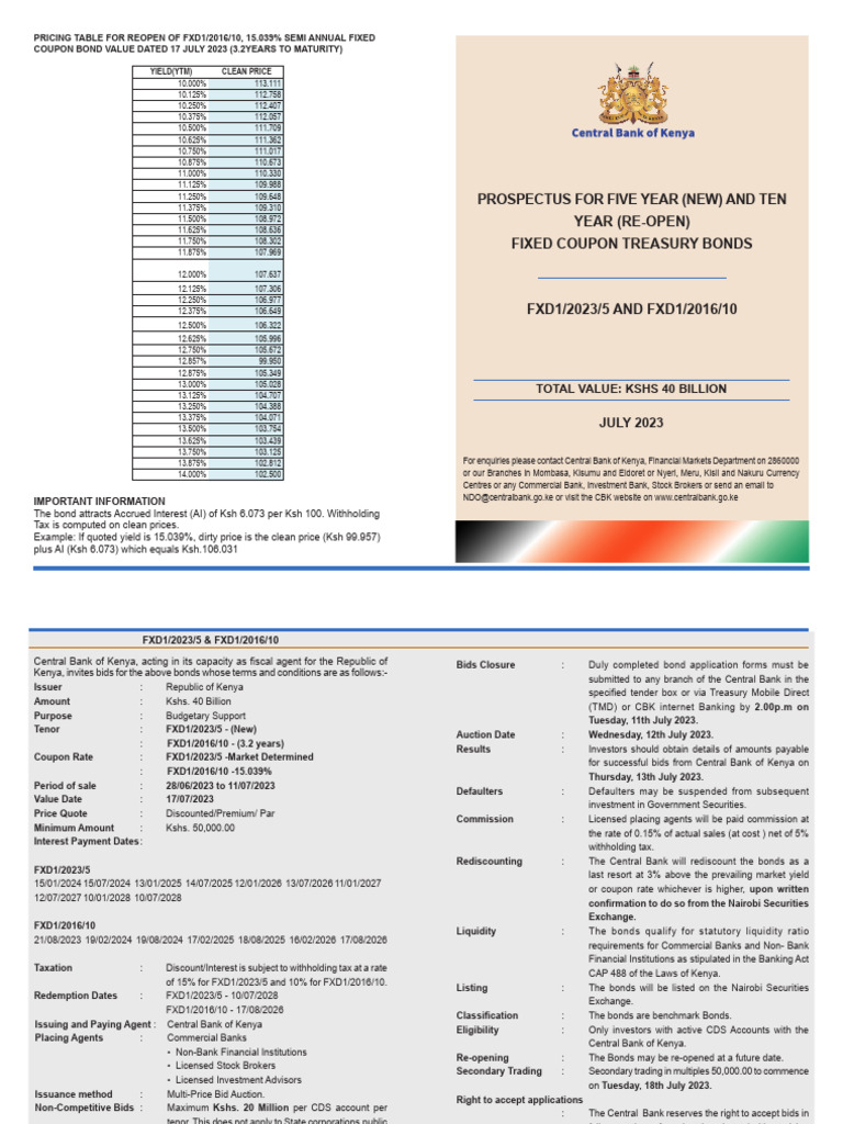 Treasury Bonds Prospectus: FXD1/2023/5 & FXD1/2016/10 | PDF | Bonds ...