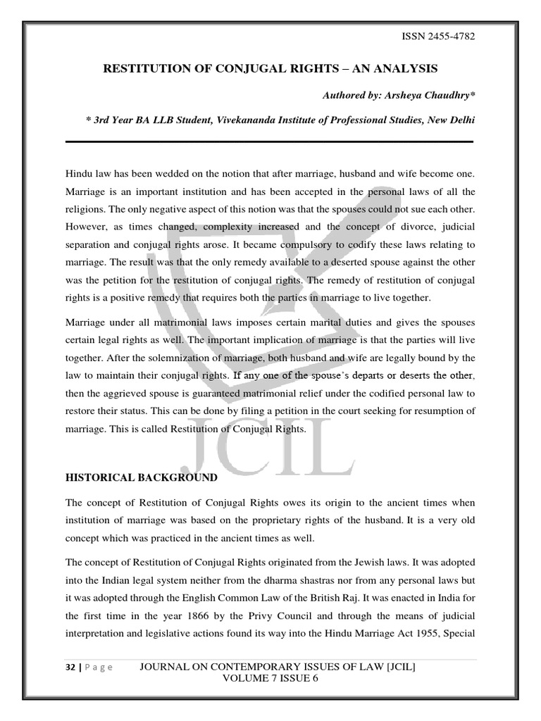 Restitution of Conjugal Rights | PDF | Marriage | Divorce