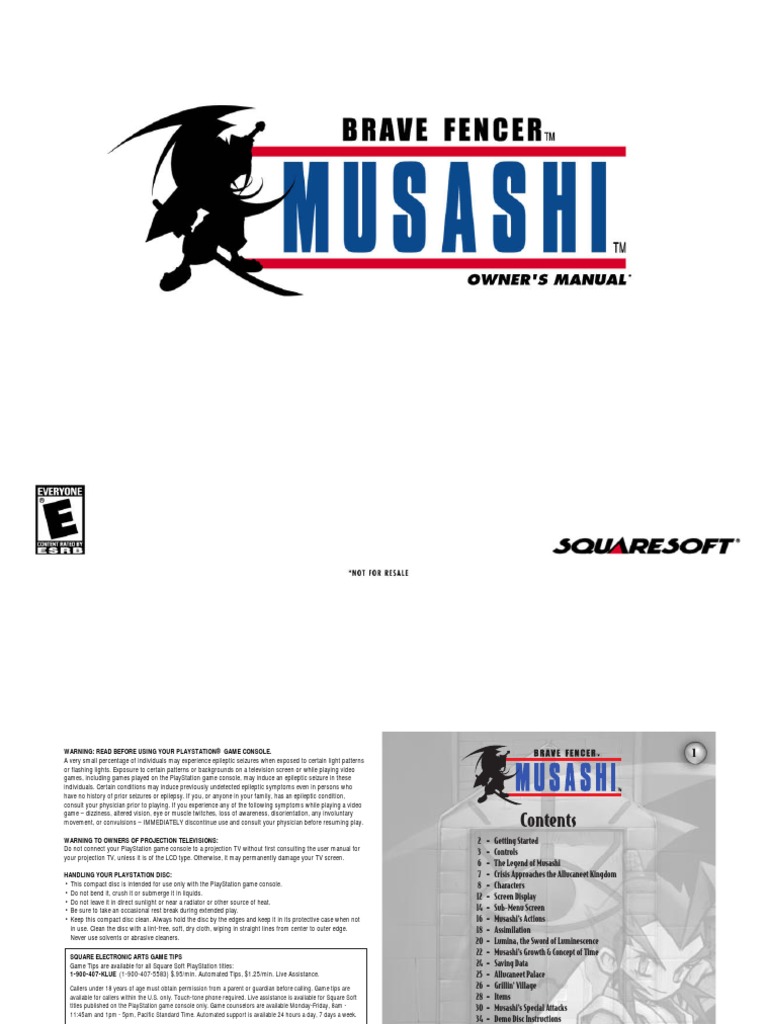 Brave Fencer Musashi [PSX] Manual | Play Station | Epilepsy