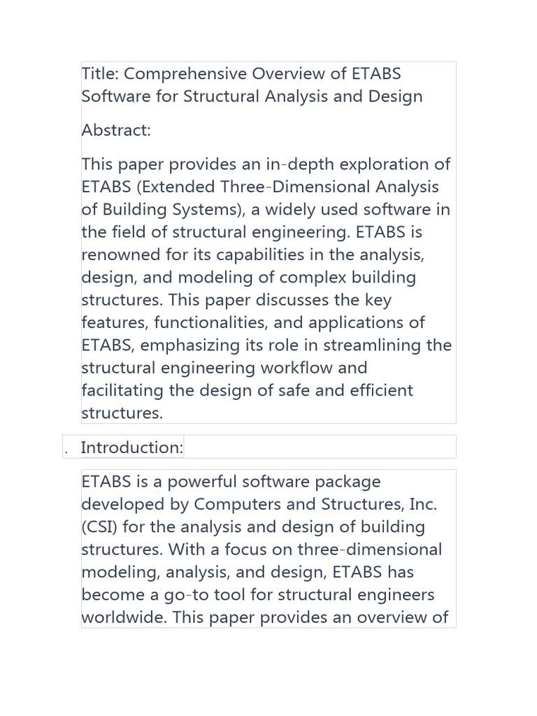Overview of ETABS Software Features | PDF | Structural Analysis | 3 D ...