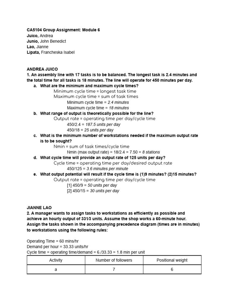 Balancing an Assembly Line with 17 Tasks | PDF | Computers | Technology ...