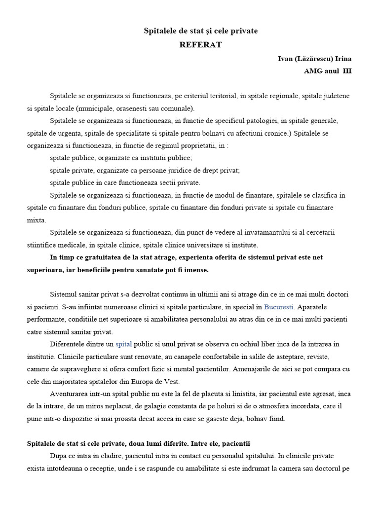 Spitalele de Stat Si Cele Private | PDF