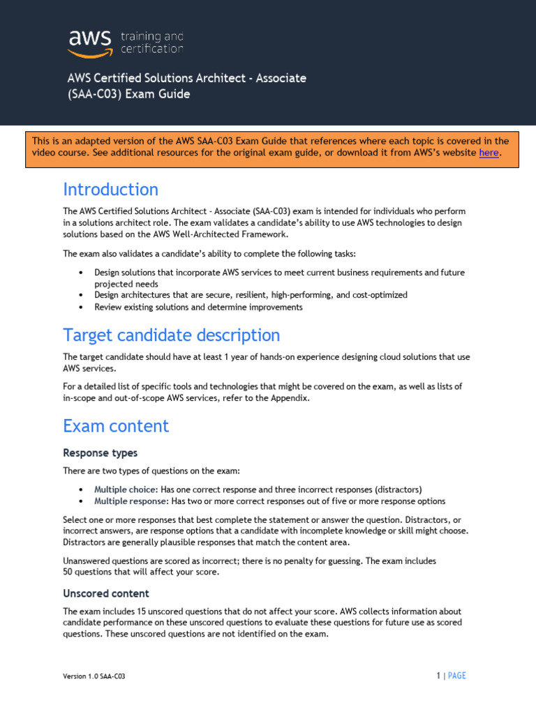 SAA-C03 Exam Guide Overview | PDF | Amazon Web Services | Disaster Recovery