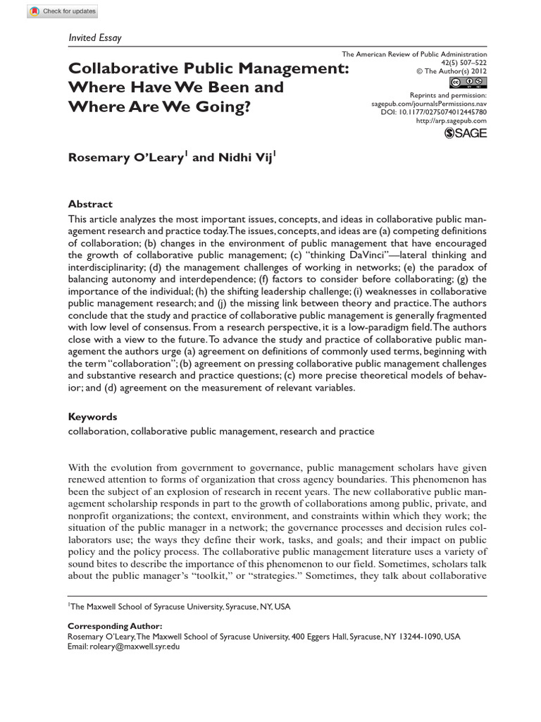 Collaborative Public Management Insights | PDF | Leadership | Governance