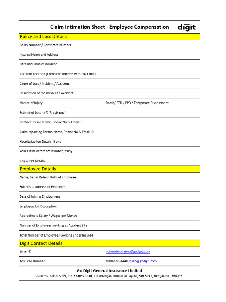 EC WC Claim Intimation Sheet PDF