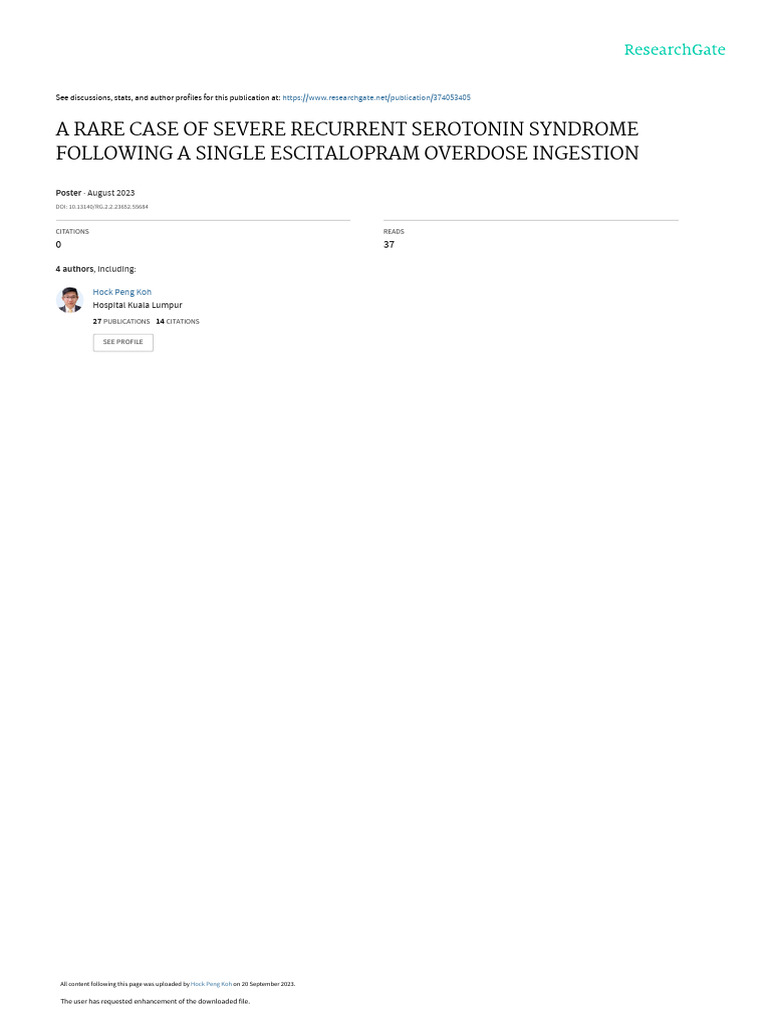 Serotonin syndrome pdf selective serotonin reuptake inhibitor