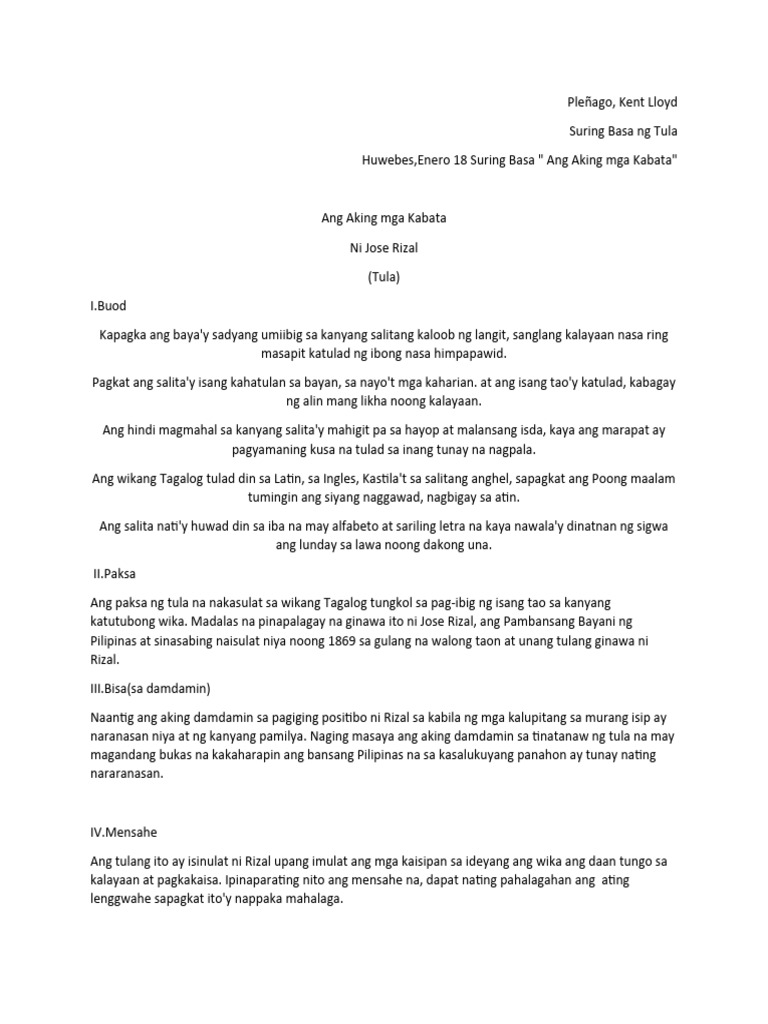 Ang Aking Kabata Suring Basa | PDF