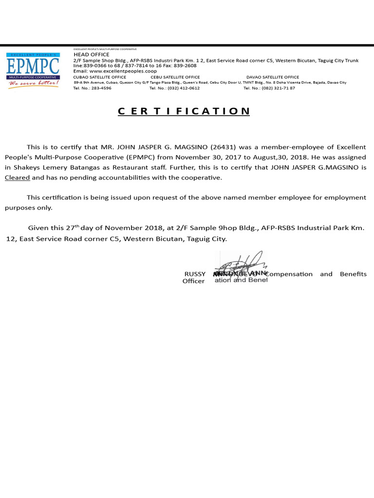EPMP Cooperative Member Certification | PDF