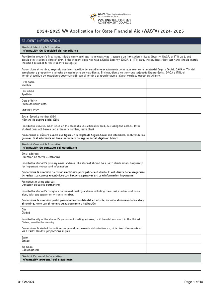 2024 2025 sample wa application for state financial aid wasfa pdf