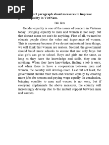 Write A Short Paragraph About Measures To Improve Gender Equality in VietNam