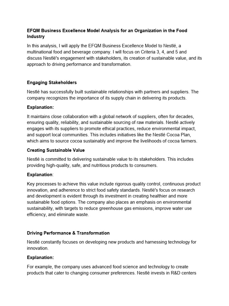 EFQM Business Excellence Model | PDF | Supply Chain | Sustainability