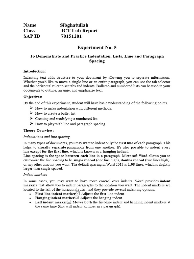Experiment No | PDF | Microsoft Word | Paragraph