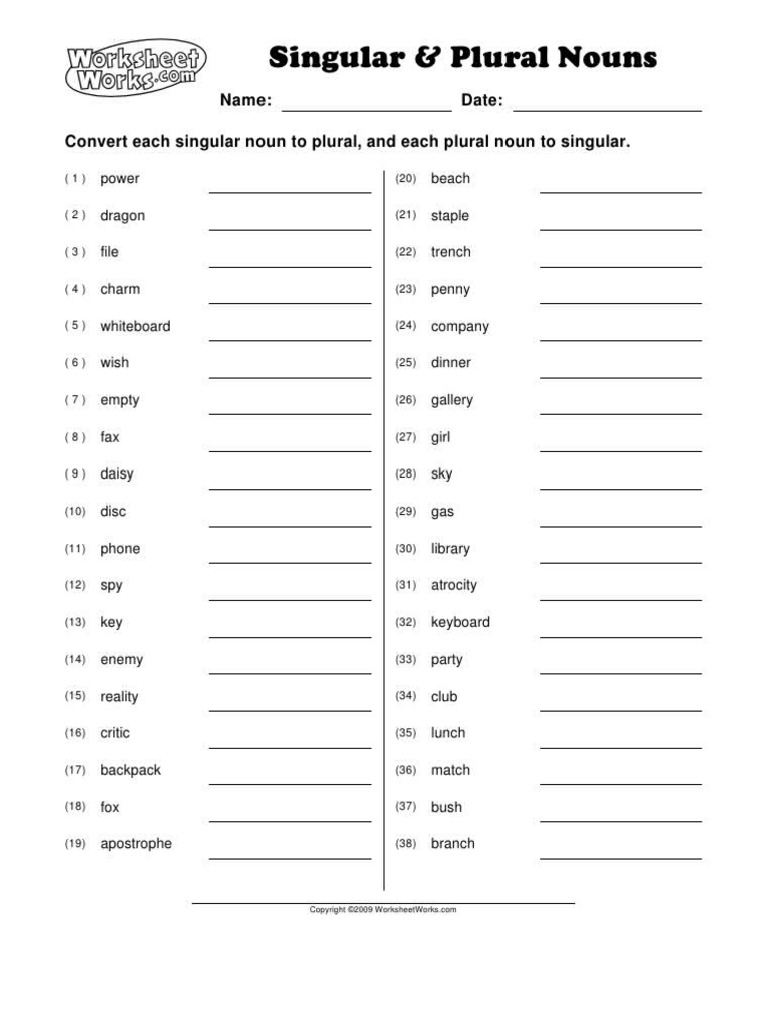 Plural And Singular Noun Pdf