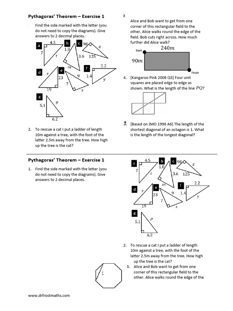 Pythagorean Theorem Exercises | PDF | Triangle | Area