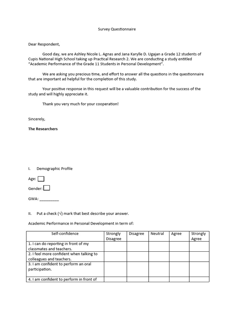 Academic Performance Survey for Students | PDF | Behavioural Sciences ...