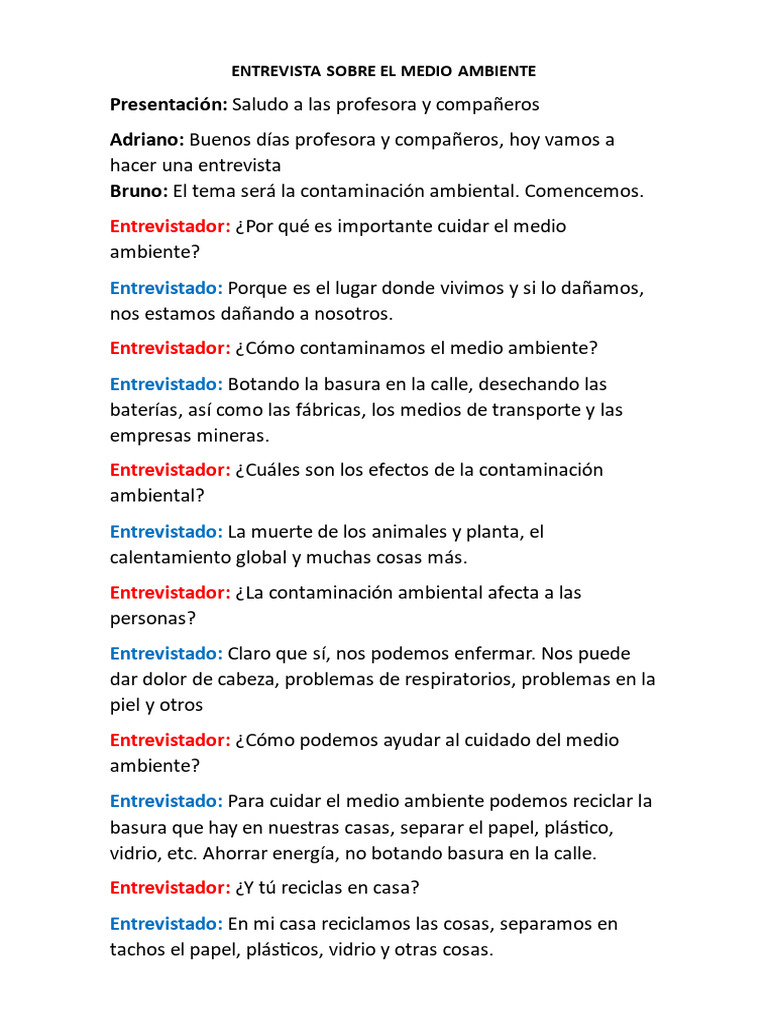 Entrevista Sobre El Medio Ambiente | PDF