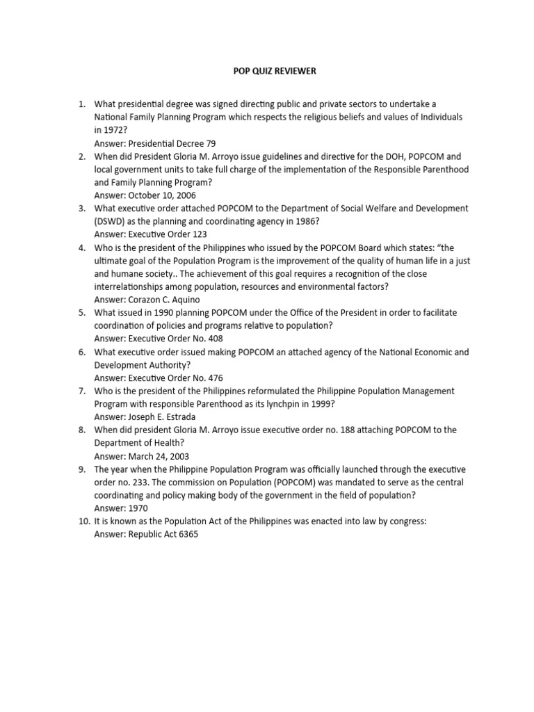 Pop Quiz Reviewer PDF