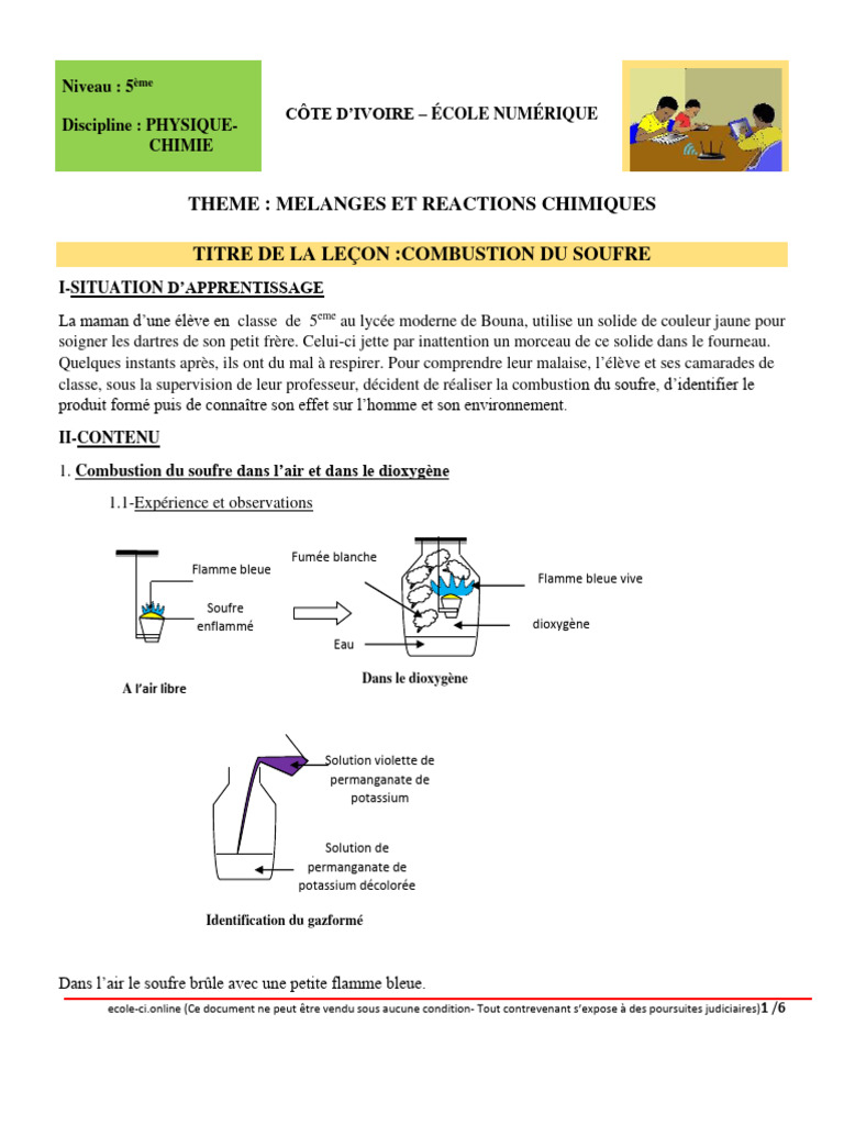 Combustion du Soufre en Chimie | PDF | Dioxyde de soufre | Sulfure