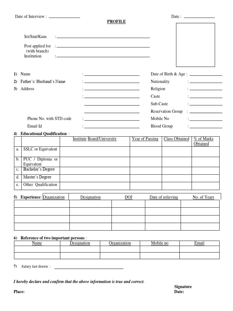 Profile Format PDF